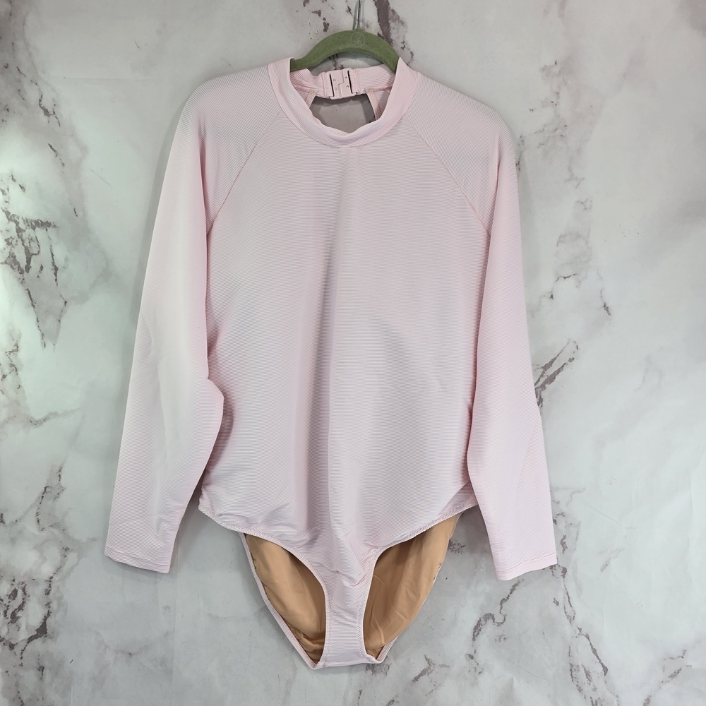 J Crew One Piece Pink Rash Guard Ruched Bikini Full Coverage Swim Suit BE806